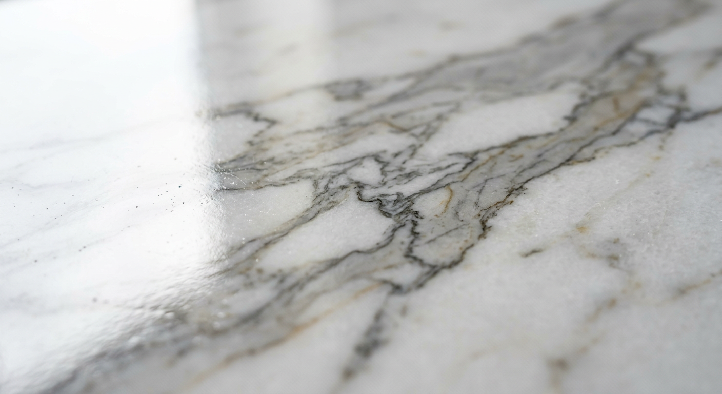 Close-up of glossy UV marble panel surface with realistic veining