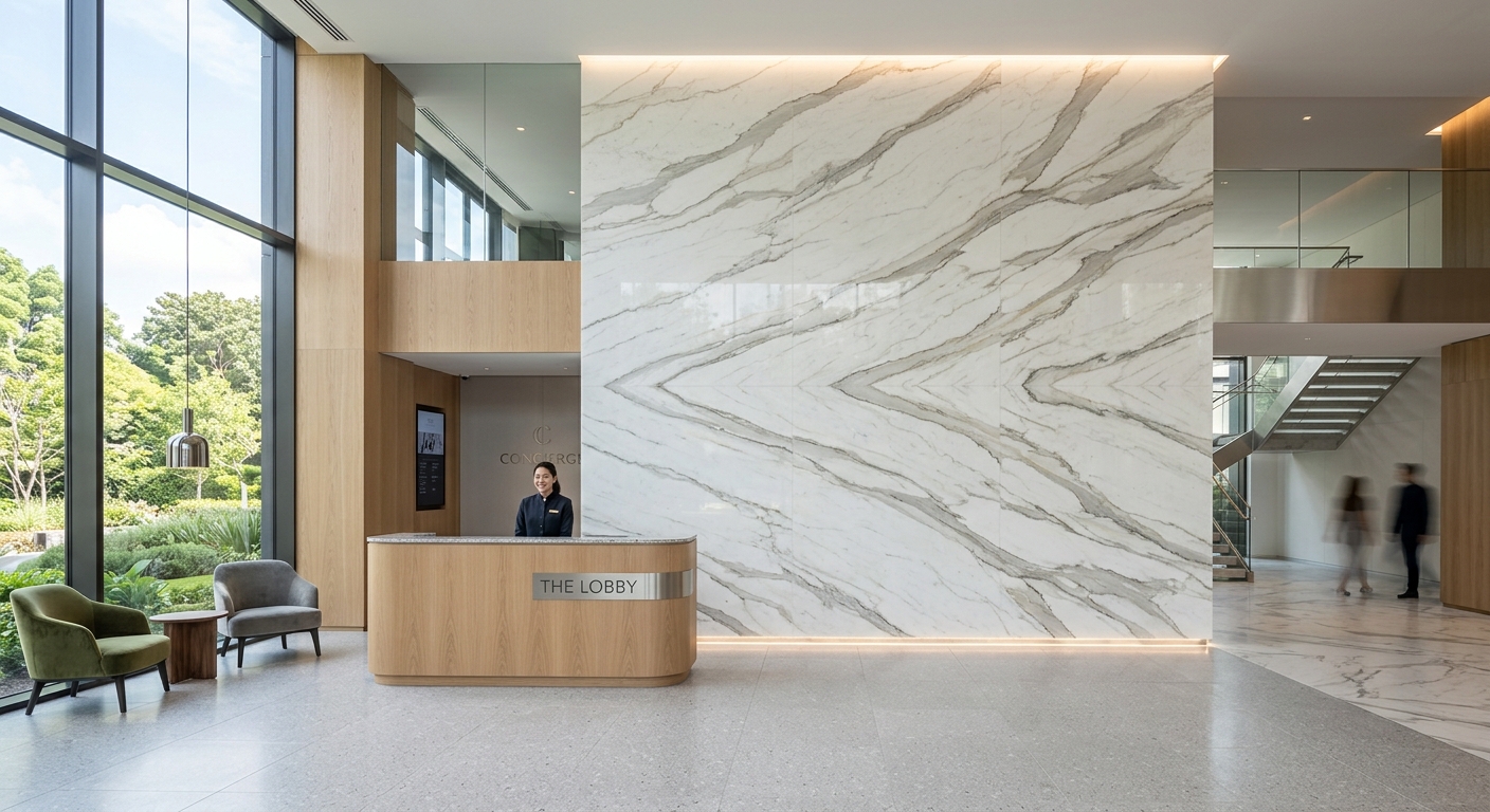 Luxury interior feature wall finished with UV marble panels