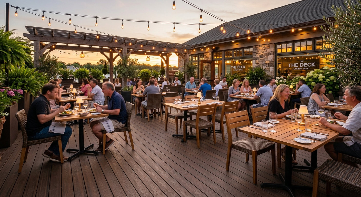 Restaurant patio with WPC decking and outdoor dining furniture