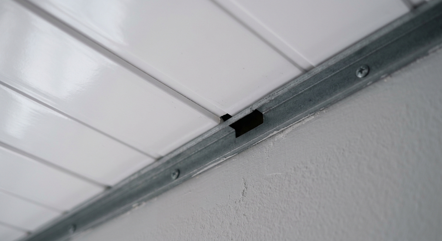 Expansion gap detail on a PVC ceiling panel installation